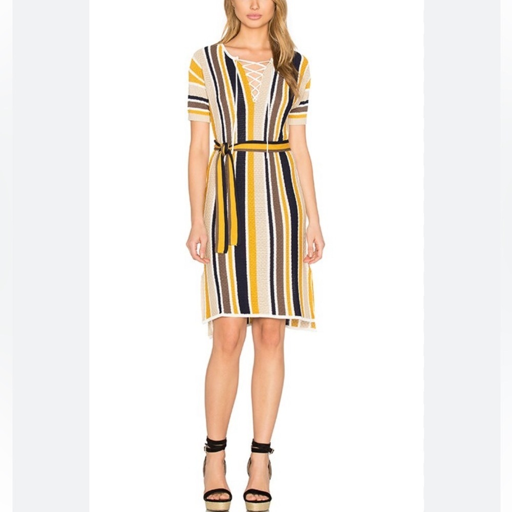 Frame Denim Le Lace Up Shirt Dress in‎ Multi Stripe Size Small
